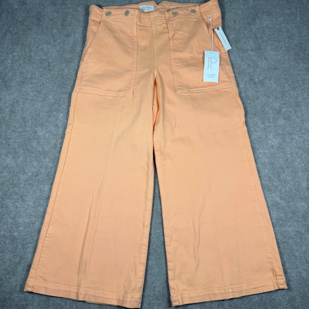 Pilcro Kit Cropped Wide-Leg Utility Trousers Jeans 31 Peach Anthropologie NWT